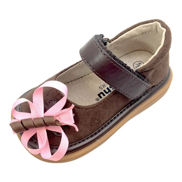 Mooshu Trainers Baby Girls Chocolate Suede Squeaky Mary Jane Shoes 3-4 Baby - SophiasStyle.com